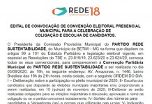 Edital de convocação para convenção eleitoral do partido Rede
