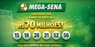 Mega-Sena acumula novamente e prêmio chega a R$ 70 milhões